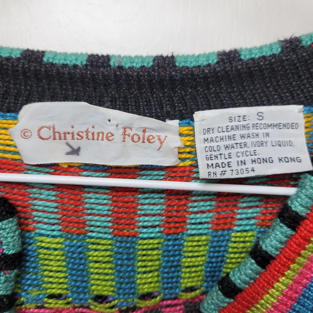 Christine Foley Vintage Retro Colorful Cardigan Small Cottagecore Boho Artsy - Picture 9 of 10